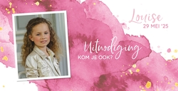 Communie Uitnodiging Louise   Roze waterverf Voorkant