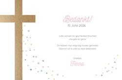 Communie Fotohouder Fenna   Gouden Kruis met confetti Achterkant