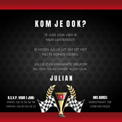 Communie Uitnodiging Julian   Raceauto Achterkant