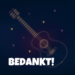 Communie Geschenkkaartje Bastiaan   Lijntekening gitaar Achterkant