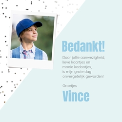 Communie Fotohouder Vince   Polaroid Blauw met confetti Achterkant