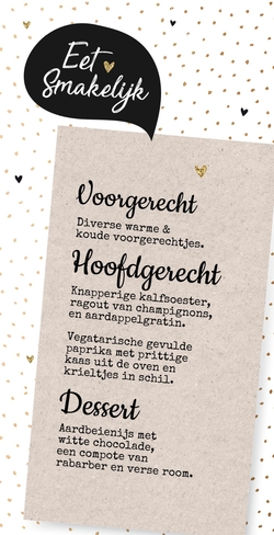 Communie Menu Céline   Zwart spreekwolkje Achterkant