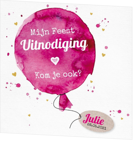 Gezellige uitnodiging met roze ballon 157643