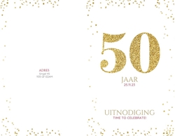 Uitnodiging   Gouden 50 met confetti Achterkant/Voorkant